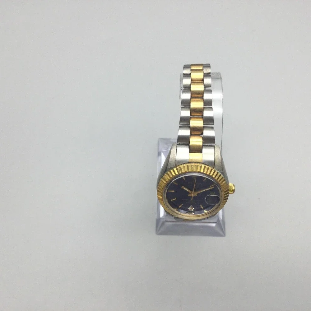 Elgin Womens Watch 25mm Blue Dial Two Tone Date Diamond Fluted New Battery 7